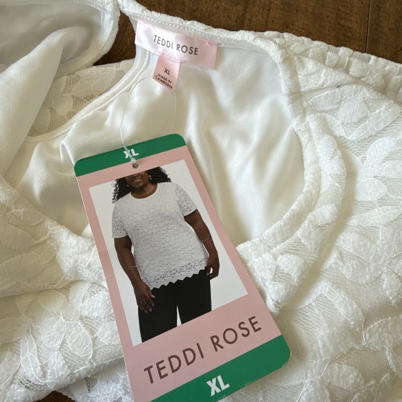 Teddi Rose Womens Top  Lace‎ Floral Stretch Short Sleeves White XL New - Picture 3 of 7